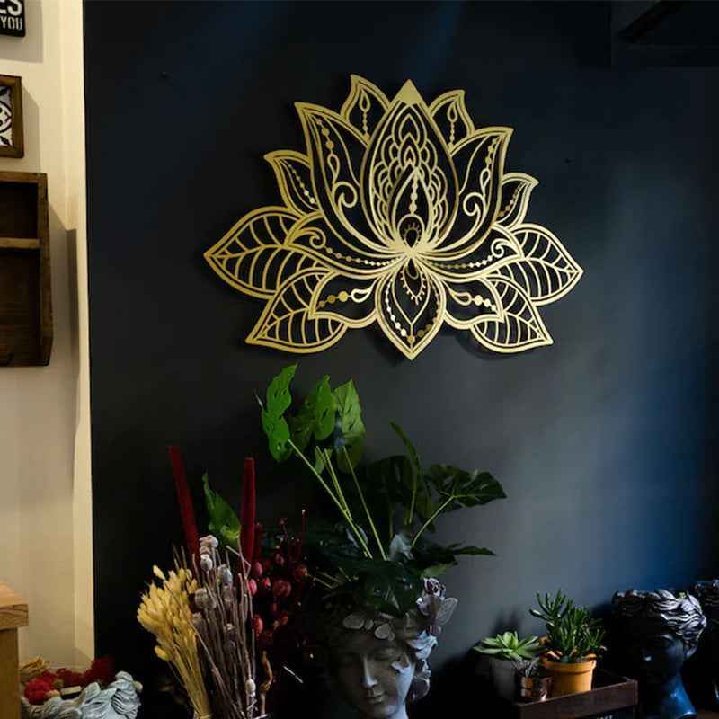 Metal Lotus Wall Art Decor Indoor Outdoor Garden Pendant 68x44 cm